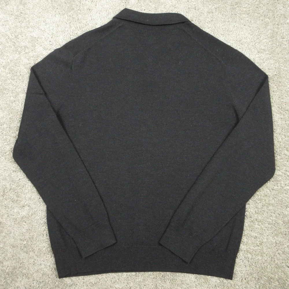 Black Brown 1826 Men XL Black Solid Extrafine Merino Wool Collared Polo Pullover